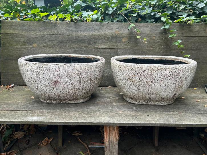 Grote ovale ptmd Potten vazen glazuur craquelé - Set van 2, Huis en Inrichting, Woonaccessoires | Vazen, Zo goed als nieuw, Overige kleuren