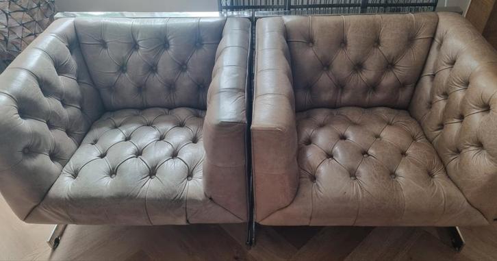 2 fauteuils van Eichholtz, Huis en Inrichting, Fauteuils, Gebruikt, Leer, 50 tot 75 cm, 75 tot 100 cm, Ophalen