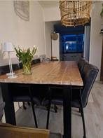 Eettafel massief hout met stalen poten, Ophalen, Gebruikt, 50 tot 100 cm, Vijf personen of meer
