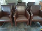 6 leren eetkamerstoelen/fauteuils bruin, Ophalen, Gebruikt, Bruin, Leer