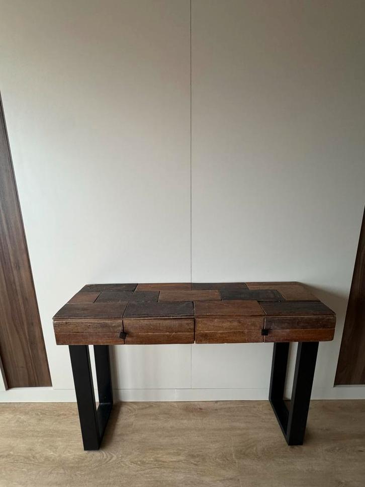 Kaptafel/Sidetable Mangohout & Metaal, Antiek en Kunst, Antiek | Meubels | Tafels, Ophalen of Verzenden