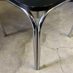 Vintage bauhaus stijl jaren 50 60 salontafel chroom met hout, Chroom, Gebruikt, Buisframe, Vierkant