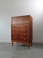 Vintage Deense ladekast in teak met klep en spiegel!, Ophalen, 100 tot 150 cm, 50 tot 100 cm, Zo goed als nieuw