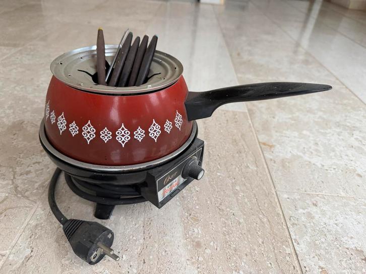 Retro Elektrische Fondueset Compleet met Vorkjes, Witgoed en Apparatuur, Fonduesets, Gebruikt, Fondueset, Elektrisch, Ophalen of Verzenden