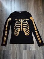 Halloween shirt zwart lange mouw skelet goud glitter 146/152, Ophalen of Verzenden, Zo goed als nieuw, Shirt of Longsleeve