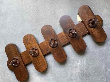 Vintage Massief Wandkapstok Eikenhout met hout haken - Nieuw beschikbaar voor biedingen