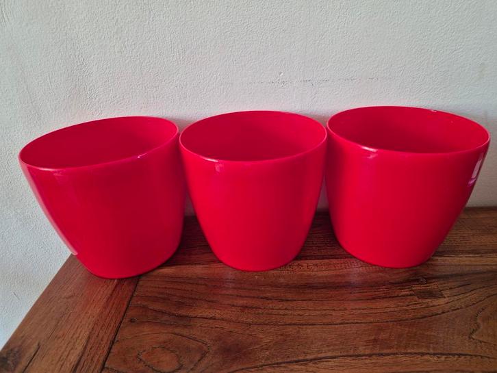 Elho Brussels diamond 18cm lovely red bloempotten, Tuin en Terras, Bloempotten, Zo goed als nieuw, Kunststof, Binnen, Minder dan 40 cm