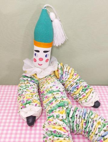 Vintage Yo-Yo clown pop figuur 70 cm lappenpop patchwork  beschikbaar voor biedingen