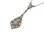Art Deco grote roos diamanten antiek 14k hanger ketting goud, Ophalen of Verzenden, Goud, Ketting, Met edelsteen