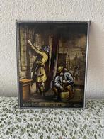 Antiek glas in lood raampje, ambacht “De Schilder”. Erfenis., Ophalen of Verzenden