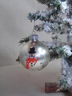 Oude zilveren kerstbal met sneeuwpopdecoratie, Ophalen of Verzenden, Gebruikt