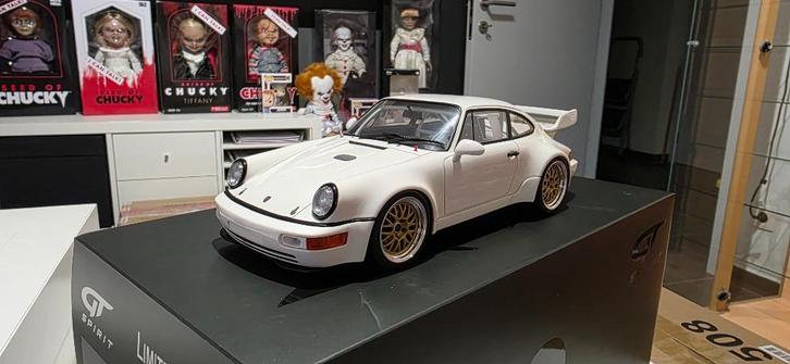 Porsche 911 (964) RSR Coupe Grand Prix wit 1:18 GT-Spirit, Hobby en Vrije tijd, Modelauto's | 1:18, Zo goed als nieuw, Auto, Overige merken