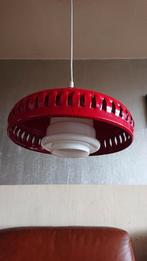 Rood emaillen met melkwit glas retro lamp Scandinavisch, Ophalen, Zo goed als nieuw, Glas, Minder dan 50 cm