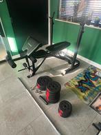 Tunturi WB50 Gewichtbank met Halter en Gewichten, Ophalen, Benen, Krachtstation, Zo goed als nieuw