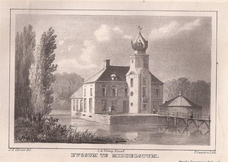 Het Huis Ewssum te Middelstum Litho 1846, Antiek en Kunst, Kunst | Etsen en Gravures, Ophalen of Verzenden