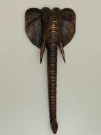 XL Wanddecoratie Houtsnijwerk Olifant H 90x37x14cm, Ophalen of Verzenden