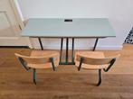 Vintage schoolbankje / bureau voor 2 kinderen, Ophalen, Gebruikt