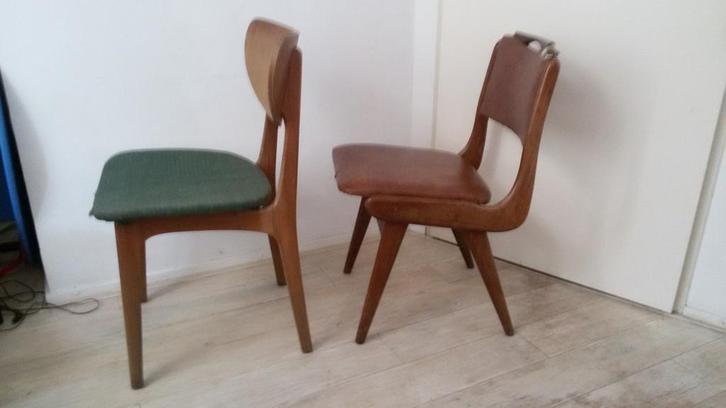 5 vintage retro stoelen Webe Teeffelen spijlenstoel touwstoe, Huis en Inrichting, Stoelen, Gebruikt, Vijf, Zes of meer stoelen