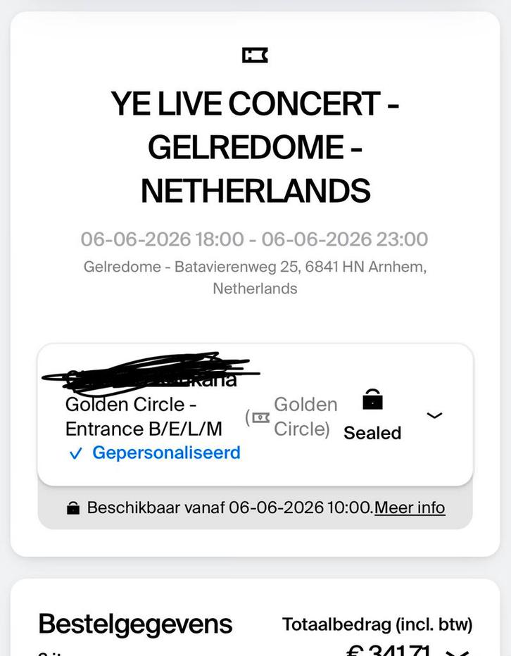 Kanye West Golden Circle Ticket, Tickets en Kaartjes, Sport | Overige, Eén persoon