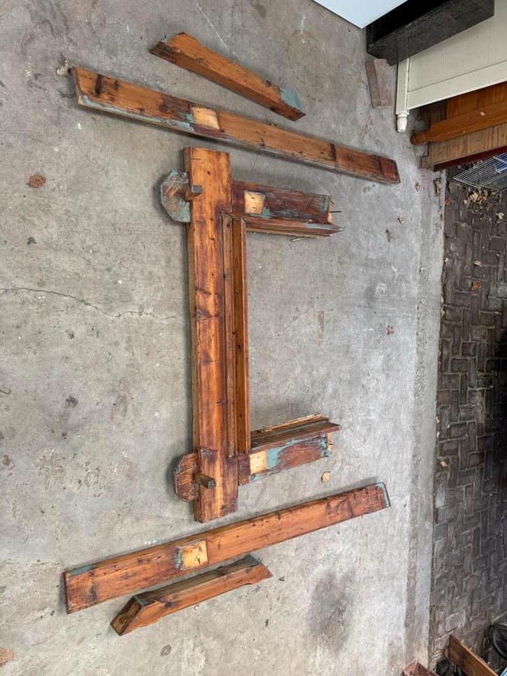 Oude Houten Schouw, Doe-het-zelf en Verbouw, Hout en Planken, Gebruikt, Overige typen, Overige houtsoorten, 200 tot 250 cm, 25 tot 50 mm