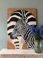 Schilderij zebra op houten planken, Ophalen, Gebruikt, Schilderij, 75 tot 100 cm