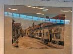 Schilderij ets aquarel Piet Teunnisen dopstraatje stadsstraa, Antiek en Kunst, Ophalen of Verzenden