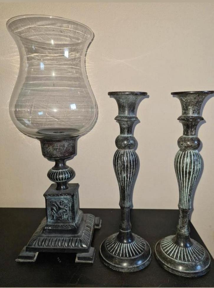 Windlicht kandelaars metaal, Huis en Inrichting, Woonaccessoires | Kandelaars en Kaarsen, Zo goed als nieuw, Ophalen