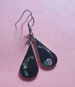 Vintage oorbellen Alpaca Mexico Abalone en Onyx, Ophalen of Verzenden, Zo goed als nieuw