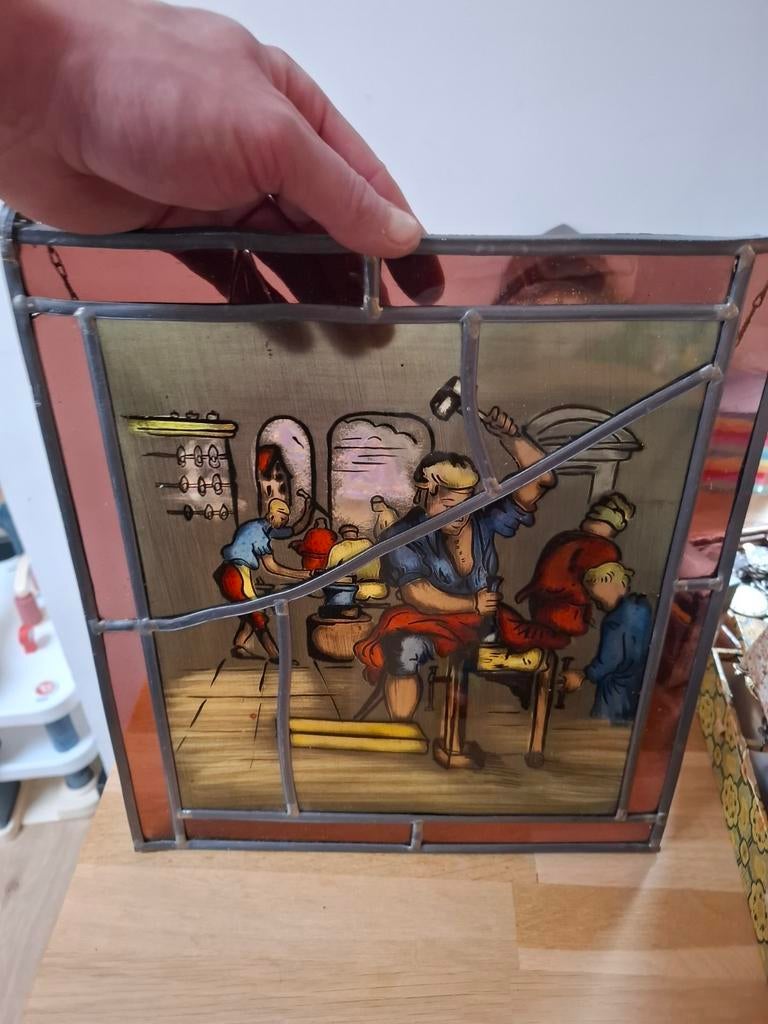 Glas in lood raam klompenmaker, Antiek en Kunst, Antiek | Glas en Kristal, Ophalen of Verzenden