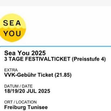 2 tickets SEA YOU festival - 3 daagse tickets beschikbaar voor biedingen