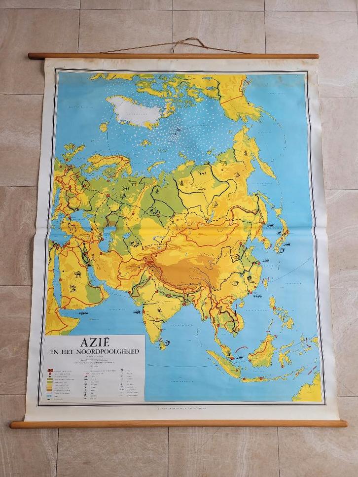 Prachtige landkaart Azie, Antiek en Kunst, Antiek | Schoolplaten, Aardrijkskunde, Ophalen