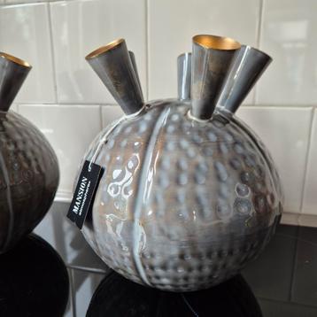 Set van 2x Mansion Atmosphere, tulpenvaas metaal grijs NIEUW beschikbaar voor biedingen