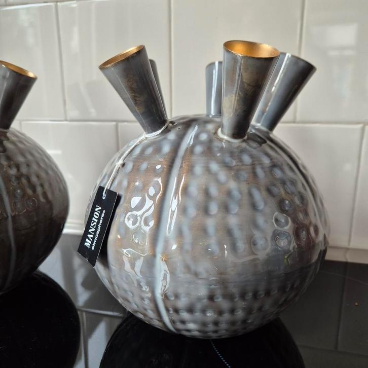 Set van 2x Mansion Atmosphere, tulpenvaas metaal grijs NIEUW, Huis en Inrichting, Woonaccessoires | Vazen, Nieuw, Overige kleuren