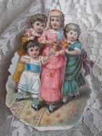 Antiek Poesieplaatje - Kinderen met Bloemen 7 x 5 cm, Verzenden