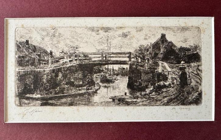 Ets 'de Brug' door Jacob Maris, Antiek en Kunst, Kunst | Etsen en Gravures, Ophalen of Verzenden