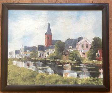 Kelderman, Abcoude, schilderij, kerk, dorp, Holland, vintage beschikbaar voor biedingen
