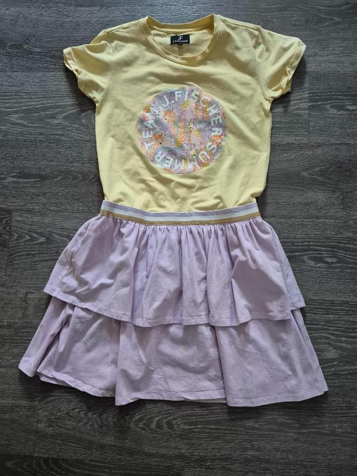 Jurk met Korte Mouw Geel bovenstuk + Lila rok, Kinderen en Baby's, Kinderkleding | Maat 176, Zo goed als nieuw, Meisje, Jurk of Rok