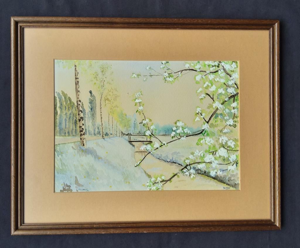 Schilderij gemengde techniek aquarel/gouache Gesigneerd 1961, Ophalen of Verzenden