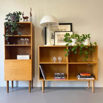 - Vintage boekenkast, klepkast, barkast, eiken - beschikbaar voor biedingen