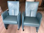 2 Luxe Doppler Lederen Eetkamerstoelen, Gebruikt, Twee, Blauw, Leer