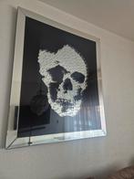 Schilderij met spiegelrand en doodskop, Huis en Inrichting, Woonaccessoires | Spiegels, Vierkant, Ophalen of Verzenden, Zo goed als nieuw