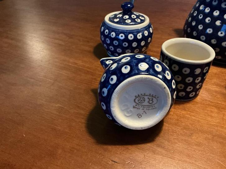 Aardewerk Melk en Suikerstel Pools, Huis en Inrichting, Keuken | Servies, Zo goed als nieuw, Overige typen, Overige stijlen, Aardewerk