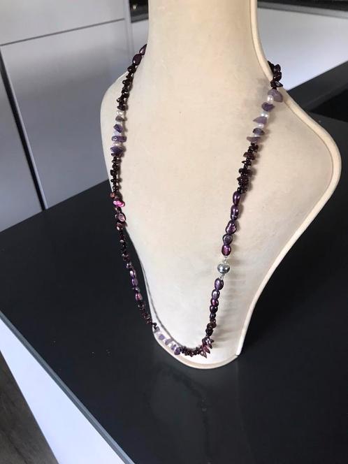 Zoetwaterparel collier gecombineerd met granaat en amethist, Sieraden, Tassen en Uiterlijk, Kettingen, Zo goed als nieuw, Steen of Mineraal