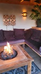 Steigerhouten loungeset hoekbank met vuurtafel, Tuin en Terras, Gebruikt, Ophalen of Verzenden, Loungeset