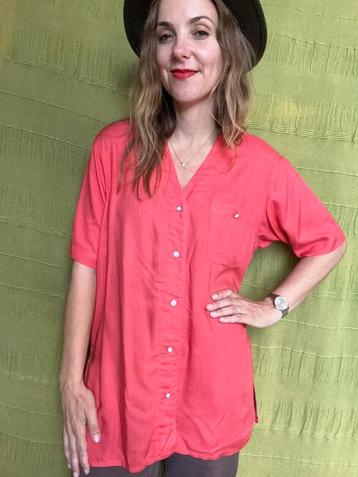 Vintage blouse, maat 40/L - roze/zalm kleurig - 90's  beschikbaar voor biedingen