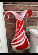 Blikvanger ! Grote knalrode + wit glazen vaas v., Antiek en Kunst, Ophalen of Verzenden