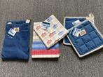 Nieuwe set schort theedoeken en pannenlappen denim, Huis en Inrichting, Keuken | Textiel, Ophalen of Verzenden, Nieuw, Blauw