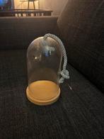 Glazen stolp met houten voet en touw detail, Ophalen, Wit, Zo goed als nieuw, Kaars