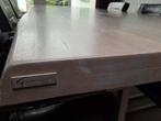 Boomstam Eettafel Eiken + 6 Zwartleren Stoelen, Ophalen, Gebruikt, 100 tot 150 cm, Eikenhout