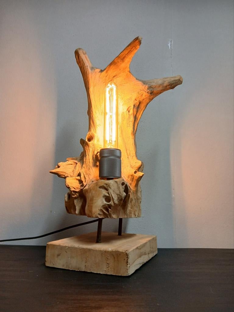 Landelijke boomstronk lamp, Huis en Inrichting, Lampen | Tafellampen, Nieuw, 50 tot 75 cm, Hout, Ophalen of Verzenden